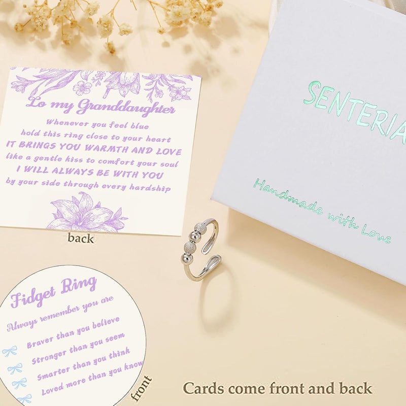 Senteria Anxiety Rings for Women Sterling Silver Rings Adjustable Stress Spinner Rings with Beads Fidget Rings for Anxiety Women - Image 5